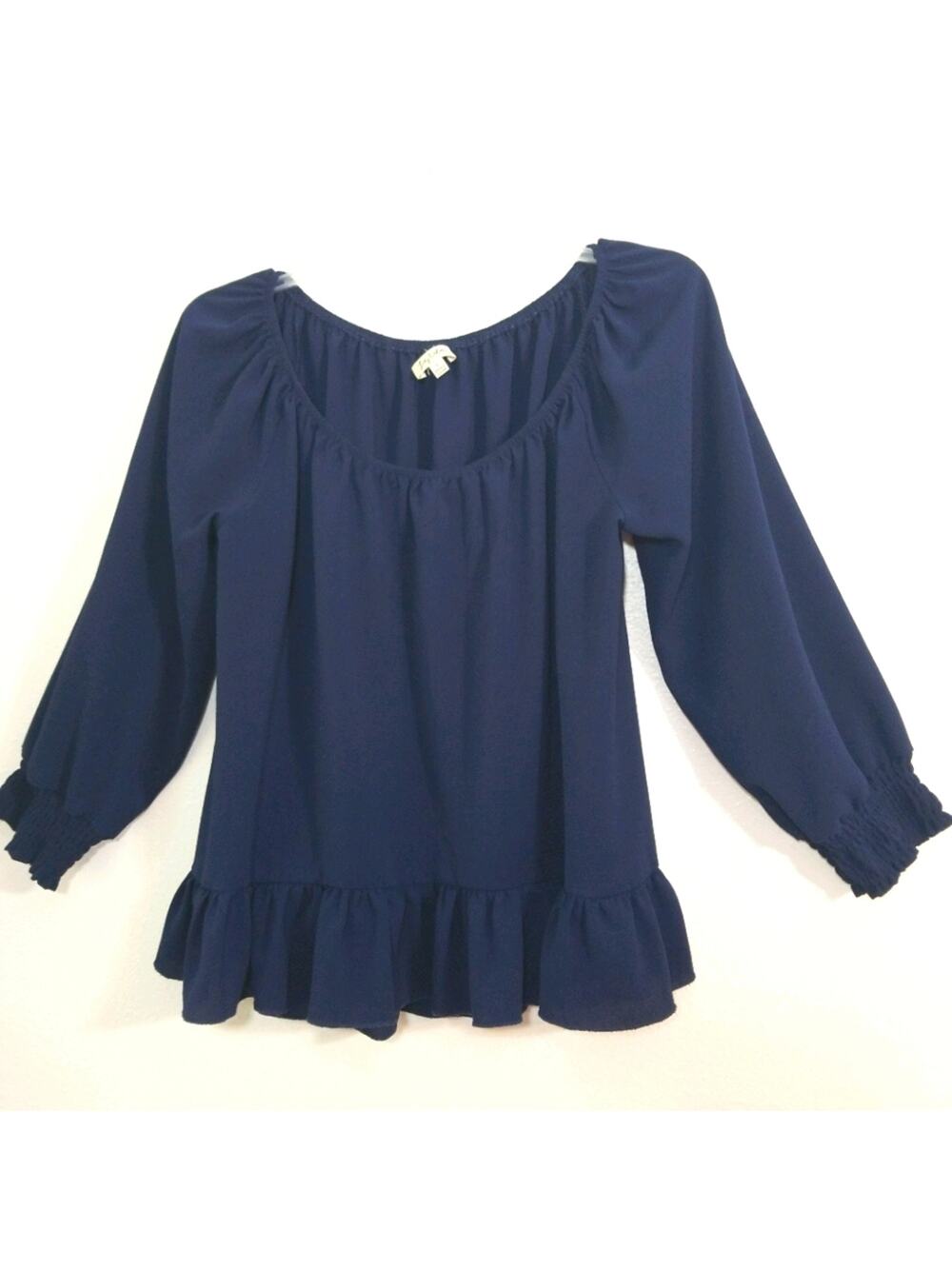Lily White peplum ruffled babydoll tunic top L